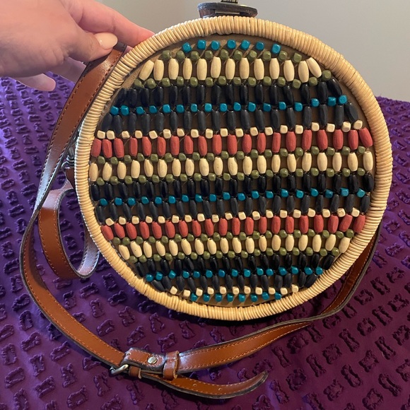 Patricia Nash Round Wood Beaded Rattan Bag - Picture 2 of 8